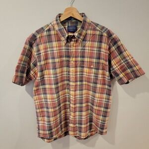 Pendleton Oceanside Shirt Men's Large Short Sleeve‎ Button Up Plaid 100% Cotton